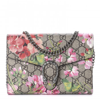 GUCCI GG Supreme Monogram Blooms Mini Dionysus Chain Wallet Beige Multicolor Dry Rose