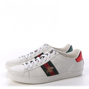GUCCI Calfskin Ayers Bee Embroidered Womens Ace Sneakers 41 White Green