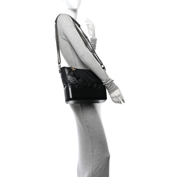 CHANEL Aged Calfskin Quilted Medium Gabrielle Hobo Black