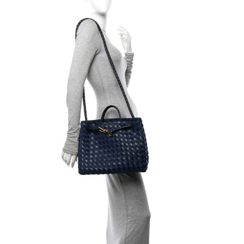 BOTTEGA VENETA Nappa Intrecciato Denim Medium Andiamo Shoulder Bag Abyss Indigo