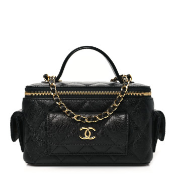 CHANEL Caviar Quilted Polly Pocket East West Top Vanity With Chain Black