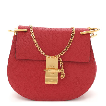 CHLOE Grained Lambskin Mini Drew Shoulder Bag Plaid Red