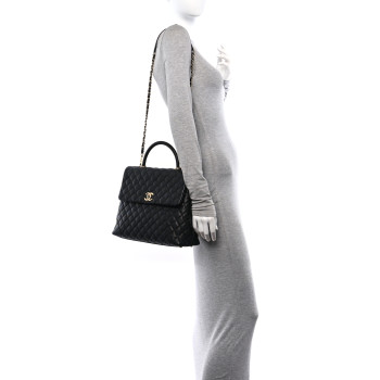 CHANEL Caviar Quilted Large Coco Handle Flap Black