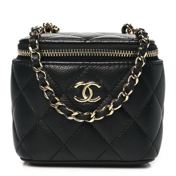 CHANEL Caviar Quilted Mini Vanity Case With Chain Black