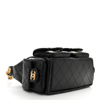 CHANEL Shiny Lambskin Quilted Trendy Pockets Hobo Black