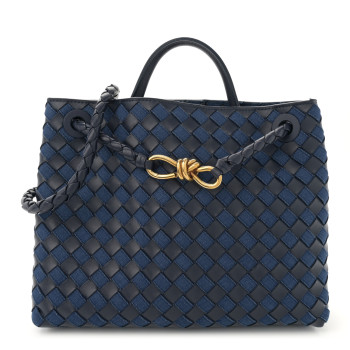 BOTTEGA VENETA Nappa Intrecciato Denim Medium Andiamo Shoulder Bag Abyss Indigo