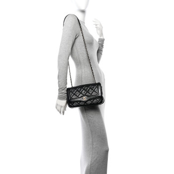 CHANEL Crumpled Glazed Lambskin Quilted Small Flap Black