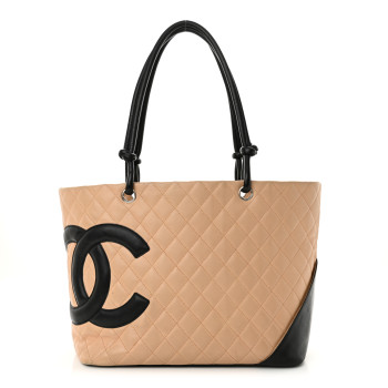 CHANEL Calfskin Quilted Large Cambon Tote Beige Black