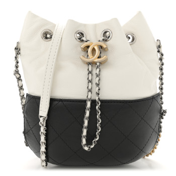 CHANEL Aged Calfskin Quilted Small Gabrielle Bucket White Black
