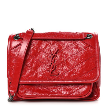 SAINT LAURENT Crinkled Calfskin Matelasse Monogram Baby Niki Chain Satchel Rouge Eros