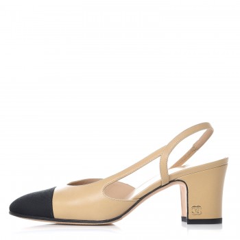 CHANEL Goatskin Grosgrain Cap Toe CC Slingback Pumps 35
