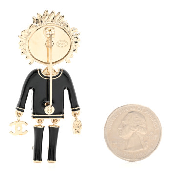 CHANEL Enamel Crystal Pearl CC Lion Brooch Black White