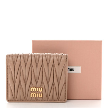 MIU MIU Nappa Matelasse Bi-Fold Compact Wallet Cammeo