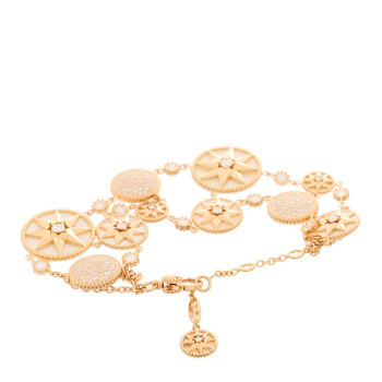 CHRISTIAN DIOR 18K Rose Gold Diamond Mother of Pearl Rose Des Vents Double Chain Bracelet