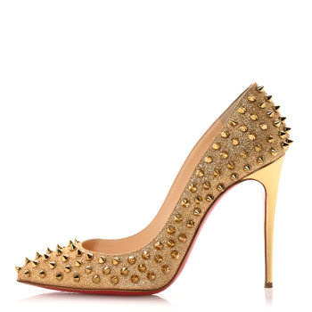CHRISTIAN LOUBOUTIN Glitter Mini Specchio Follies Spikes 100 Pumps 39.5 Gold