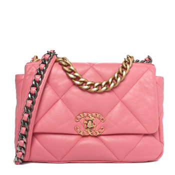 CHANEL Lambskin Quilted Medium Chanel 19 Flap Pink