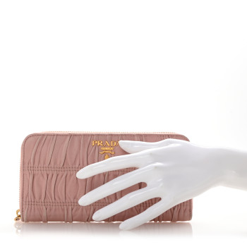 PRADA Nappa Gaufre Zip Around Wallet Cipria