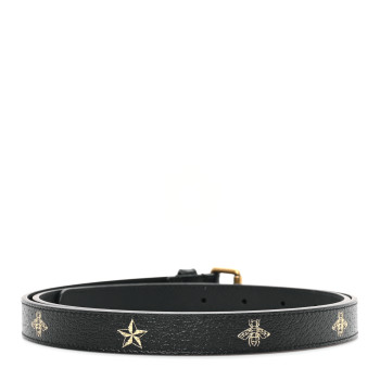 GUCCI Textured Dollar Calfskin Bees And Stars Print Womens 20mm Belt 100 40 Black Gold
