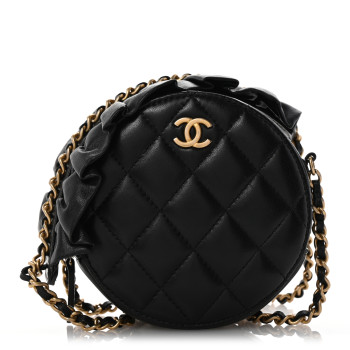 CHANEL Lambskin Quilted Romance Round Clutch With Chain Black