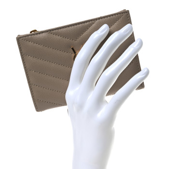 SAINT LAURENT Grain De Poudre Matelasse Chevron Cassandre Fragments Zipperred Bi-Fold Wallet Dark Beige