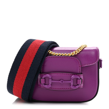 GUCCI Azalea Calfskin Web Monochrome Horsebit 1955 Wallet On Strap Purple
