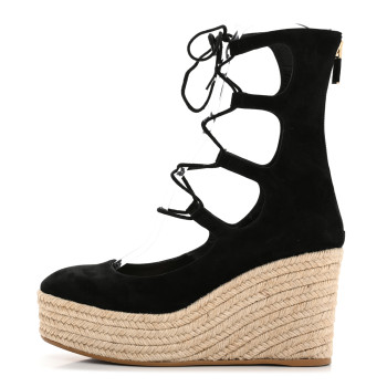 CHRISTIAN DIOR Suede Dioriver Lace Up Espadrille Wedges 38 Black