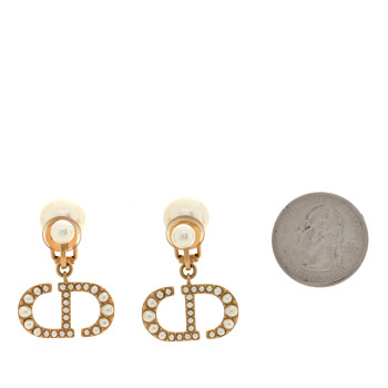 CHRISTIAN DIOR Pearl Tribal CD Clip On Drop Earrings Gold