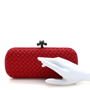 BOTTEGA VENETA Silk Faille Intrecciato Knot Clutch Red
