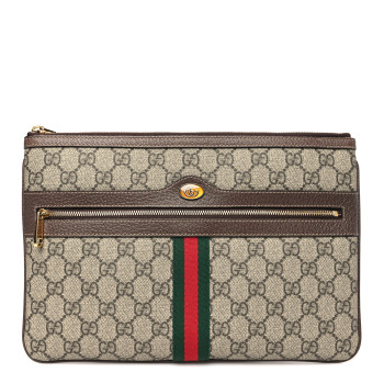 GUCCI GG Supreme Monogram Large Ophidia Pouch Clutch Brown