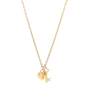 TIFFANY 18K Yellow Gold Heart Padlock Key Pendant Necklace