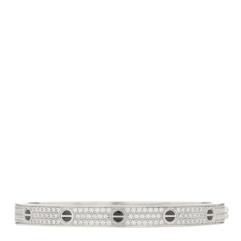 CARTIER 18K White Gold Diamond Ceramic LOVE Paved Bracelet 19
