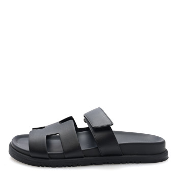 HERMES Calfskin Womens Chypre Sandals 38 Black