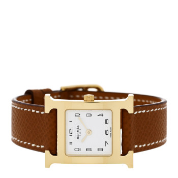 HERMES Stainless Steel Epsom 21mm Heure H Hour Quartz Watch Gold
