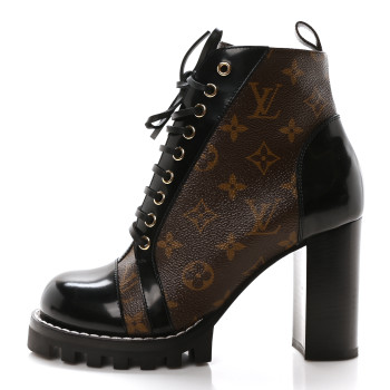 LOUIS VUITTON Patent Calfskin Monogram Star Trail Ankle Boots 39 Black