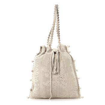 MIU MIU Cotton Crochet Floral Motif Tote Bag Chalk White