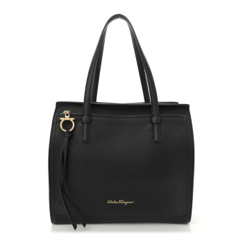 SALVATORE FERRAGAMO Hammered Calfskin Double Handle Medium Amy Tote Black