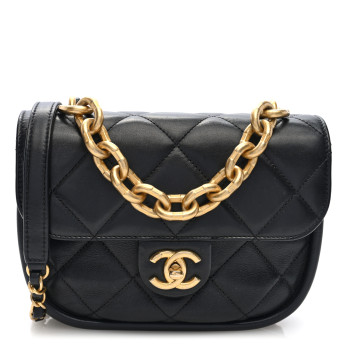 CHANEL Lambskin Quilted Mini Chain Flap Messenger Bag Black