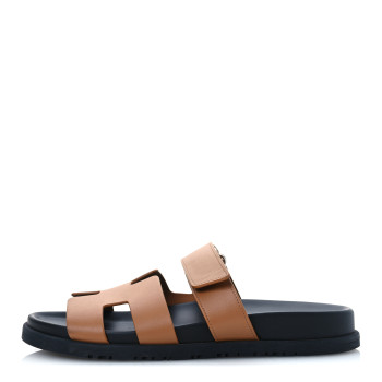 HERMES Calfskin Womens Chypre Sandals 38 Naturel