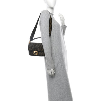 FENDI Fabric Jacquard FF 1974 Medium Baguette Tobacco Moro Black