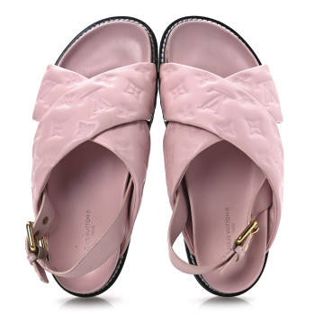 LOUIS VUITTON Lambskin Monogram Embossed Paseo Flat Comfort Sandals 38 Rose Clair