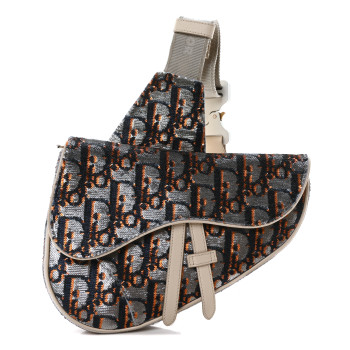 CHRISTIAN DIOR Sequin Oblique Mens Saddle Bag Blue Orange Silver