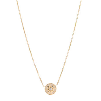 CHRISTIAN DIOR 18K Yellow Gold Diamond Mother of Pearl Rose Des Vents Necklace