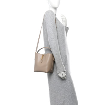 SAINT LAURENT Shiny Calfskin Le 37 Small Bucket Bag Dark Beige