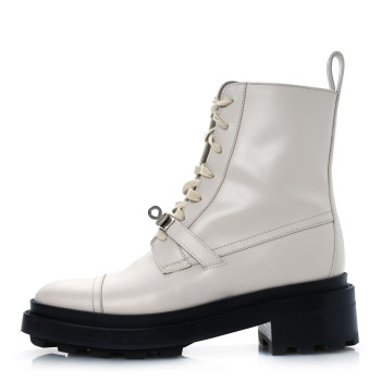 HERMES Glossed Calfskin Funk Ankle Boots 37.5 Beige Glaise