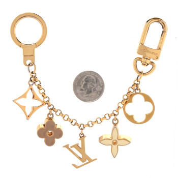 LOUIS VUITTON Brass Enamel Fleur De Monogram Bag Charm Chain Gold