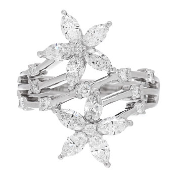PARKER & WEST BY FASHIONPHILE 18K White Gold Diamond 1.46ctw Flower Ring 53 6.5