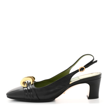 GUCCI Malaga Kid Half Moon GG Square Toe Slingback Pumps 39.5 Black