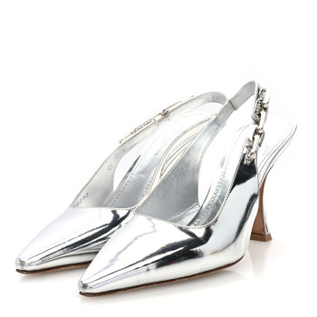 LOUIS VUITTON Metallic Calfskin Sparkle Slingback Pumps 37.5 Silver