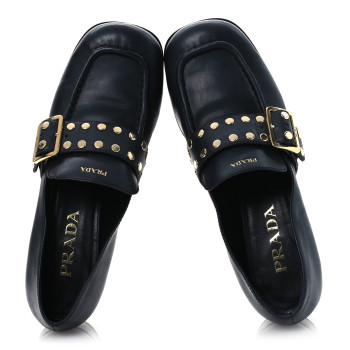 PRADA Calfskin Modellerie Stud Loafers 36.5 Black