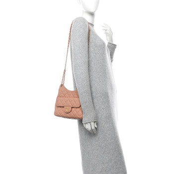 CHANEL Caviar Quilted Wavy CC Hobo Beige